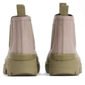 Barbour Nimbus Gardenia Pink/Bleached Olive Chelsea Wellingtons women's rainboot, ankle-height with Chelsea style, chunky bleached olive soles, beige-pink upper, and heel pull tabs viewed from the back., 5063669171745, 5063669171752, 5063669171769, 5063669171776, 5063669171783, 5063669171790