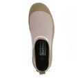 Top-down view of a single Barbour Nimbus Gardenia Pink/Bleached Olive Chelsea Wellingtons Womens Rainboot with a heel pull tab, Chelsea-inspired design, and size 5 marking on the black insole., 5063669171745, 5063669171752, 5063669171769, 5063669171776, 5063669171783, 5063669171790
