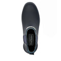 Top view of a single Barbour Wilton Navy Chelsea Wellingtons Women's Rainboot with a heel pull tab and visible Barbour logo on the insole, photographed against a white background., 190375411744, 190375411867, 190375412055, 190375412123, 190375412222, 51392