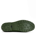 Close-up of the underside of a Barbour Wilton Olive Chelsea Wellingtons Womens Rainboot, showing textured treads with cross-shaped and rectangular patterns, plus Barbour branding near the heel., 190375411737, 190375411898, 190375411973, 190375412116, 190375412192, 190375412321