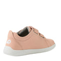 The Bobux KP Kids Plus Grass Court 2 II Leather Sneaker in Seashell is a light pink kids' shoe with two adjustable Velcro straps, a white sole, and a white B logo on the heel, shown from the back on a plain white background., 9420074831538, 9420074831545, 52192, 9420074831569, 9420074831576, 9420074831583, 9420074831590