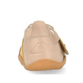 The Bobux XP Explorer Ripple First Walker Sneaker Beige 502502 is shown from the back, with a flexible sole, embossed B logo on the heel, tan stitching, and a light brown rubber outsole—ideal for little ones’ first steps., 9420075784345, 9420075786035, 9420075785083, 9420075786318