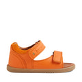 The Bobux IWalk Driftwood Sandal Orange Peel Open Toe is a vibrant orange children’s sandal inspired by the Bobux Driftwood collection, featuring a closed heel, open toe, and two adjustable Velcro straps—ideal for toddler boys. Shown in side profile on a white background., 9420074807656, 9420074807663, 9420074807670, 9420074807687, 9420074807694