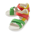 Sure! Here’s a rewritten sentence using your product data: The Bobux IWalk Dune Toddlers Sandal Grenadine Red Open Toe is perfect for little explorers, featuring charming leather construction with green front straps and red back straps, playfully accented in yellow. Designed with comfortable white soles and a soft white inner lining, these sandals also offer adjustable hook-and-loop fasteners to ensure a secure fit during every adventure.