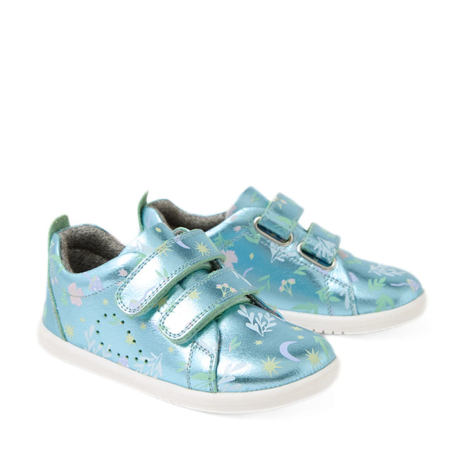 Bobux Iwalk Toddlers Grass Court Jelly Mint Metallic Leather Trainer Blue