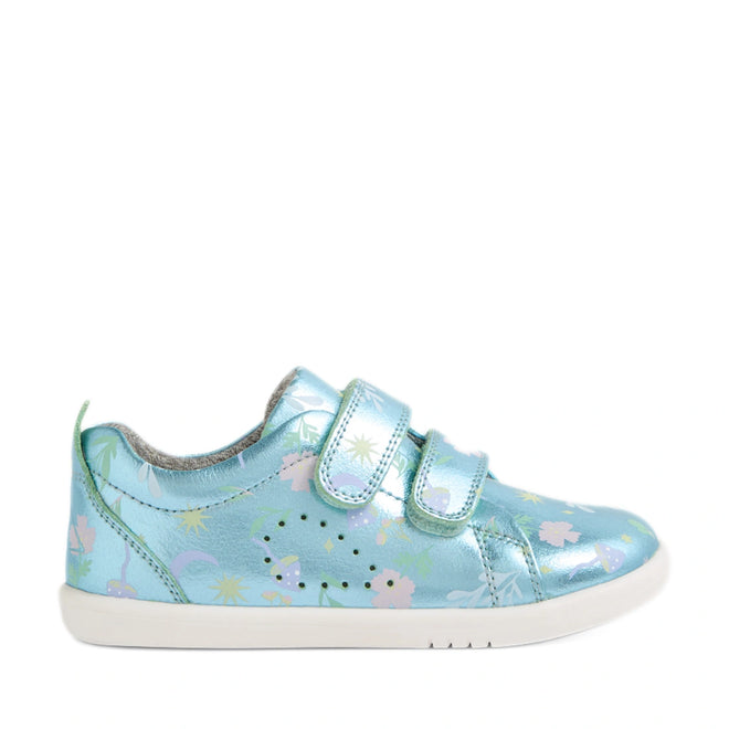 Bobux Iwalk Toddlers Grass Court Jelly Mint Metallic Leather Trainer Blue
