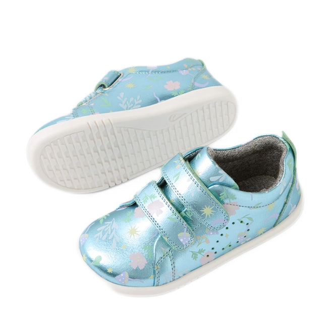 Bobux Iwalk Toddlers Grass Court Jelly Mint Metallic Leather Trainer Blue