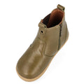 The Bobux Iwalk Jodhpur Ankle Boots Olive Toffee are children's leather boots with a tan rubber sole, side zipper, pull tabs for easy wear, and a brown lining for comfort. Stylish and practical from the IWalk Boots collection., 9420075795655, 9420075796331, 9420075796607, 9420075796546, 9420075796591
