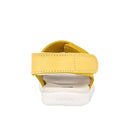 A back view of the Bobux Iwalk IW Quick Dry Topia Sandal 651304 Pineapple, a yellow children’s leather sandal with a white sole and adjustable straps. “BOBUX” is embossed on the heel of the sole., 9420075776302, 9420075782150, 9420075780248, 9420075779037, 9420075781665