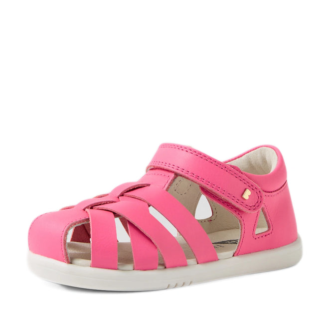 A pink lemonade children’s sandal with a closed toe, cutout sides, and a white sole, the Bobux Iwalk IW Tropicana II Pink Lemonade Leather Sandal is perfect for little feet. These closed-toe sandals feature a Velcro strap across the top for easy fastening and all-day comfort., 9420074810205, 9420074810212, 9420074810229, 9420074810236, 9420074810243