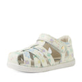 The Bobux Iwalk IW Tropicana II White Floral Leather Sandal is a white children’s sandal inspired by the original Tropicana range for toddlers. It features premium leather construction, pastel floral and mushroom patterns, closed-toe protection, crisscross straps, and a convenient hook-and-loop fastening strap., 9420074810304, 9420074810311, 9420074810373, 9420074810380, 9420074810397