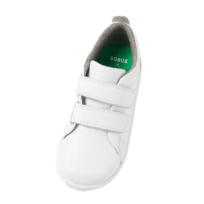 The Bobux - Iwalk Grass Court Sneaker Optical White 640510 is a white leather kids' sneaker seen from the top down, 9420068518094, 9420075761254, 9420075761278, 9420075761995, 9420075761261
