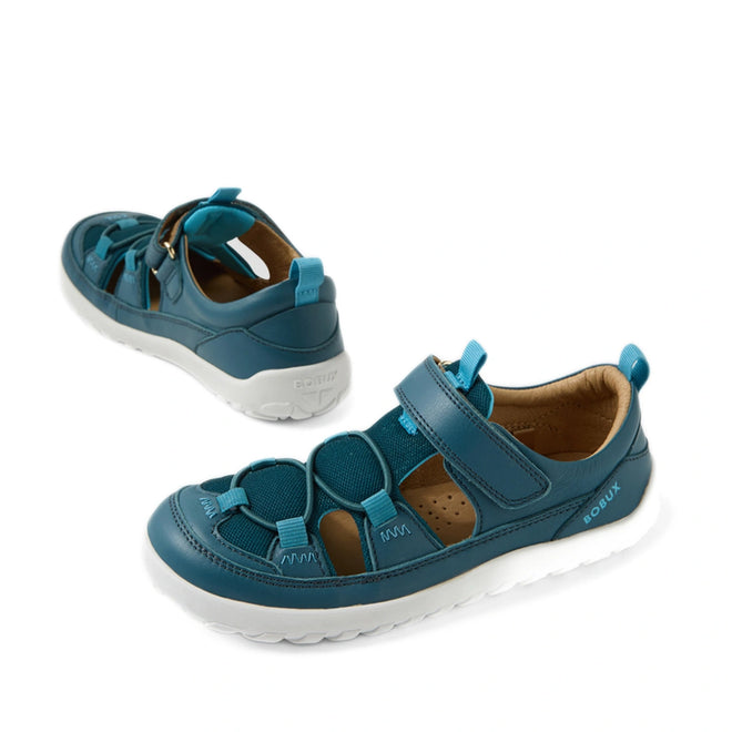 Bobux Kid+ KP Rocky Leather Closed Toe Sandal Mediterranean Green Barefoot