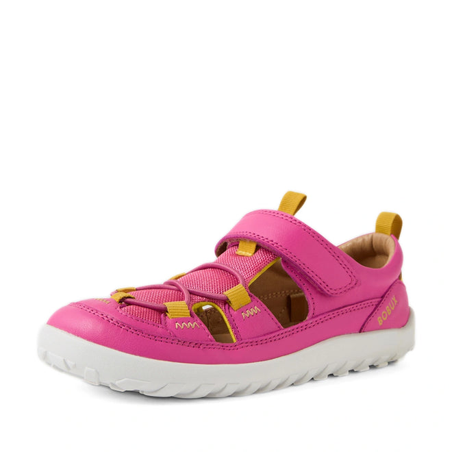 Bobux Kid+ KP Rocky Leather Closed Toe Sandal Rose Violet Barefoot