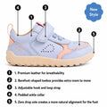 A navy blue kids’ leather sneaker—the Bobux Kid+ Plus KP Neo Leather Sneaker Navy Alpha—featuring premium leather, a barefoot-shaped toebox, hook and loop strap, padded collar, and a zero-drop sole for natural foot alignment., 9420074847690, 9420074847706, 9420074847713, 9420074847720, 9420074847737, 9420074847744, 9420074847751