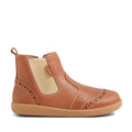 The Bobux Kid+ KP Billie 2 II Girls Leather Boot in Caramel Tan is a kids ankle boot featuring brogue detailing, elastic side panel, pull tab, and flexible sole. BOBUX is embossed on the light brown rubber sole—ideal for everyday wear., 9420074867179, 9420074867186, 9420074867193, 9420074867209, 9420074867216, 9420074867223, 9420074867230