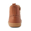Rear view of the Bobux Kid+ KP Billie 2 II Girls Leather Boot in Caramel Tan with decorative stitching, heel loop, flexible design, and light brown rubber sole shown on a white background., 9420074867179, 9420074867186, 9420074867193, 9420074867209, 9420074867216, 9420074867223, 9420074867230