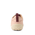The Bobux Kid+ Dawn Leather Sneaker Cameo Rose Pink Alpha features a pink and beige leather design, BOBUX embossed on the heel, a maroon pull tab, and a barefoot-shaped toe-box for natural comfort., 9420068565647, 9420068565654, 9420068565661, 9420068565678, 9420068565685, 9420068565692, 9420068565708