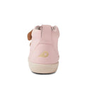A rear view of the Bobux KP Grass Court High II Boot in Ballet Pink for juniors, featuring pink leather, a beige sole, and a small gold logo on the heel, photographed against a white background., 9420074831040, 9420074831057, 9420074831064, 9420074831071, 9420074831088