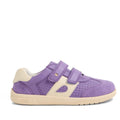 The Bobux KP Kids Plus Titan Juniors Leather Sneaker in Purple Haze features two velcro straps, perforated details, and a rubber sole, shown side profile against a white background., 9420074855961, 9420074855978, 9420074855985, 9420074855992, 9420074856005, 9420074855961, 9420074855978, 9420074855985, 9420074855992, 9420074856005, 9420074856012, 9420074856029