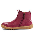 The Bobux KP Kids Plus Trail Leather Boot Juniors Beaujolias Purple Alpha features a barefoot-shaped toe box, tan rubber sole, side zipper, pull tabs, and light pink accents for a stylish and comfortable fit for growing feet., 9420068563841, 9420068563858, 9420068563865, 9420068563872, 9420068563889, 9420068563896, 9420068563902
