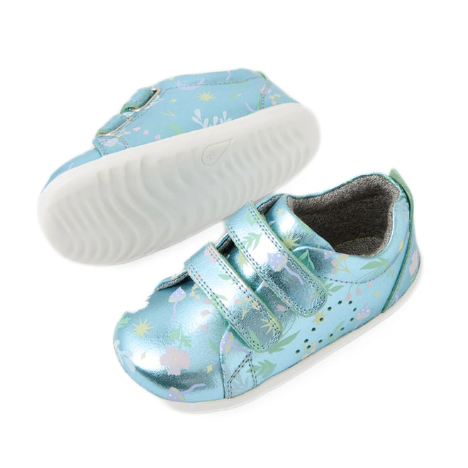Bobux KP Kids Plus Grass Court 2 II Leather Sneaker Jelly Mint Metallic Blue