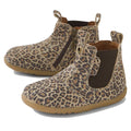 The Bobux Step Up Jodhpur Boot Leopard Shimmer is a children's boot in suede/nubuck with a leopard print, side zipper, elastic panel, pull tabs, and tan rubber soles., 51139, 9420074801081, 9420074801098, 9420074801104