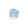 The Bobux Step Up - Topia Sandal First Walking Glacial Blue 751303 is a light blue leather baby sandal with a white sole, small B logo, blue side strap, and is shown from the back on a white background., 39287, 9420075763760, 9420075763678, 9420075763777