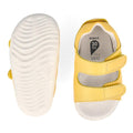 The Bobux Step Up - Topia First Walker Sandal 751304 Pineapple Yellow is a pair of size 20 EU yellow leather baby sandals with white soles and two adjustable straps—ideal as your little one's first summer walking sandal., 9420075763722, 9420075763654, 9420075764422, 9420075764446