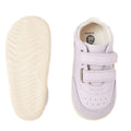 Bobux Step Up SU Champ II Sneaker Thistle Purple: Light purple first walker sneakers with two velcro straps; one shoe is shown from the top and the other displays a textured, off-white rubber sole—ideal leather sneakers for little explorers., 9420068552364, 9420068552371, 9420068552388