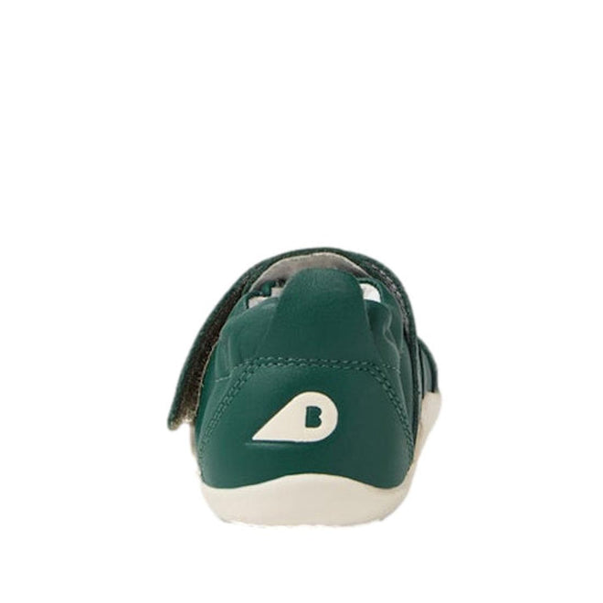The Bobux XP Xplorer First Walking Shoes Go Mediterranean Green is a leather pre-walker shoe with a white sole, B logo on the heel, left-side strap, and flexible sole—ideal for crawling., 9420074808820, 9420074808837, 9420074808844, 9420074808950