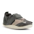 The Bobux XP Xplorer Scrunch First Walking Shoes in Smoke Grey feature beige accents, an adjustable strap, a cute animal face on the toe, and a light rubber sole—ideal pre-walker shoes for toddlers., 9420074805850, 9420074805867, 9420074805874, 9420074805881, 9420074805843, 9420074805850, 9420074805867, 9420074805874, 9420074805881