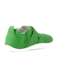 The Bobux Xplorer XP Go Retro Green First Walker Crawler features a green leather upper, velcro strap, and white sole. Seen from the back and slightly to the side, the heel displays a stitched B logo. These flexible leather shoes are ideal for first walkers, providing comfort and support for your toddler’s early steps., 9420074808981, 9420074808998, 9420074809001