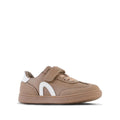 Clarks Jasper Brown children's sneaker with a white logo on a white background.,