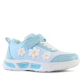Skechers Allessia Light blue children's light up sneaker with white daisy flowers on a white background