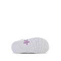 The image shows the white sole of the Clarks Shelly Lilac Toddlers Leather Closed Toe Sandal, featuring a pink star-shaped accent and playful patterns, viewed from the bottom against a plain white background., 9336078577535, 9336078577573, 9336078577610, 9336078577658, 9336078577696