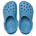 A pair of Crocs Kids Classic Clog sandals in Elite Blue (Junior Youth Sizes), featuring water-friendly rubber construction, ventilation holes, and a back strap, viewed from above on a white background., 198445398209, 198445398216, 198445398223, 198445398230, 198445398247, 198445398254, 198445398261, 53310, 53311