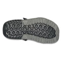 The image shows the sole of the Crocs Men's Swiftwater Mesh Deck LiteRide Sandal in black, featuring a black and gray diamond-patterned tread that highlights its excellent traction for water-friendly wear., 50133, 50134, 50135, 50136, 50137, 50138, 50139, 50133, 50134, 191448223226, 191448223165, 191448223172, 191448223189, 50139
