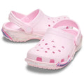 Crocs Star Sparkle Shaker Pink children's clogs with shotting star design on a white background.,
