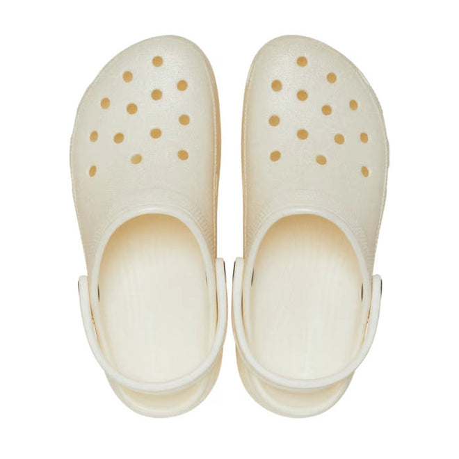 Womens Crocs - Classic Glitter PLATFORM Clog Chalk Off White CLEARANCE