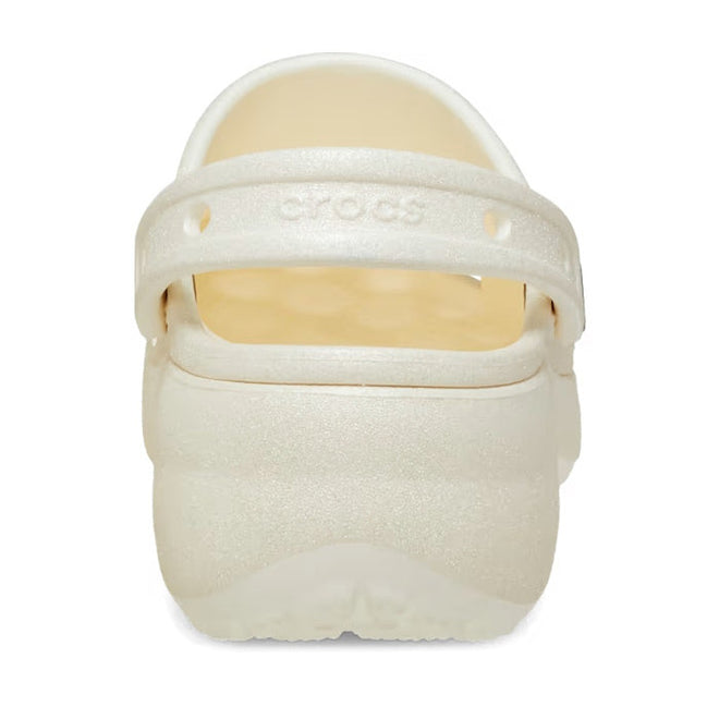 Womens Crocs - Classic Glitter PLATFORM Clog Chalk Off White CLEARANCE