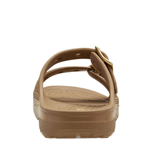 Crocs Womens Classic Metallic Buckle Saturday Sandal Slide Sepia