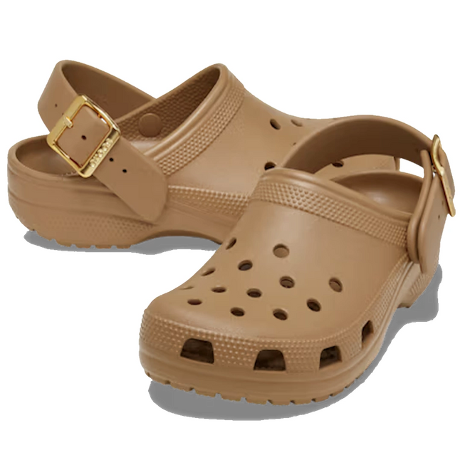 Crocs Womens Classic Metallic Buckle Clog Sepia Tan