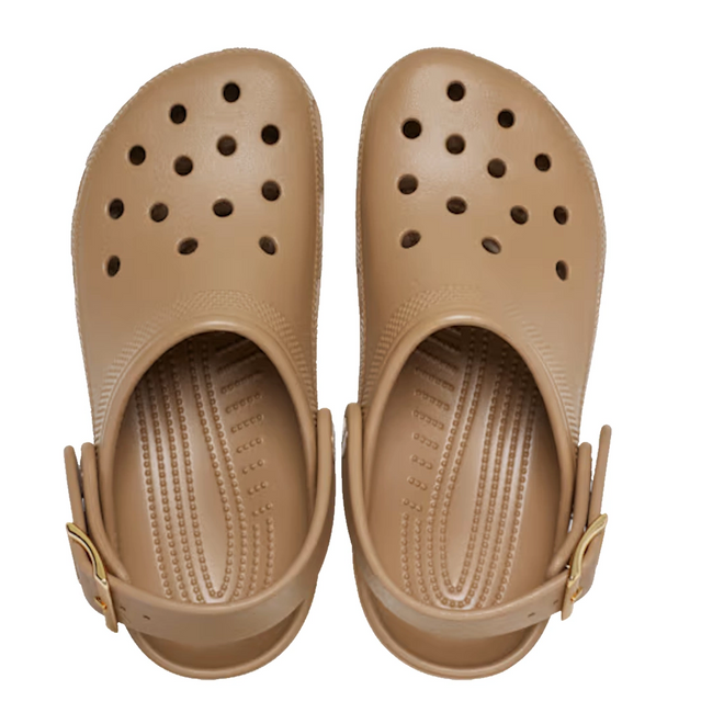 Crocs Womens Classic Metallic Buckle Clog Sepia Tan