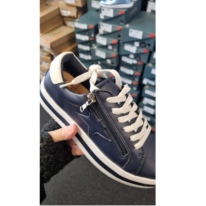 One Trick Pony Daze Navy Leather Trainer With Zip CLEARANCE