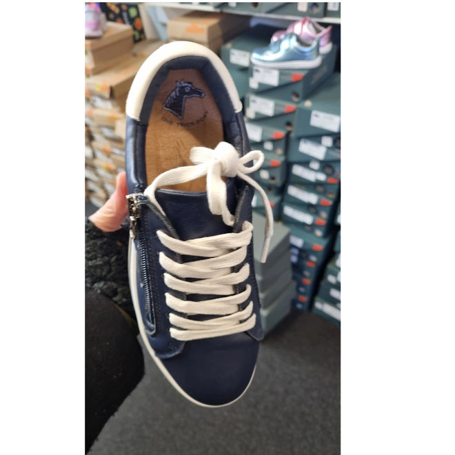 One Trick Pony Daze Navy Leather Trainer With Zip CLEARANCE
