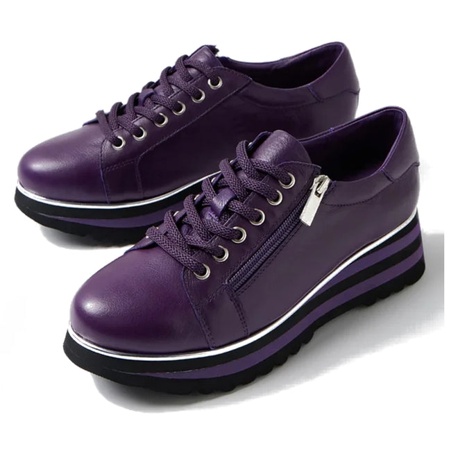 Django & Juliette Eammes Purple Black Leather Platform Shoe Women's