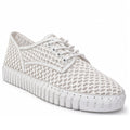 The Django & Juliete Hamburger White Syn Raffia Leather Sneakers feature a woven textured upper, white laces, a chunky ridged sole, and a subtle geometric pattern for stylish everyday comfort.
