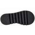 The Django & Juliette Shuua Platform Flip Flop Black Tan Zebra features a black sole with five thick striped grooves and a textured edge, shown from the bottom against a white background.