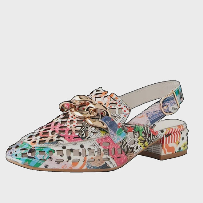 Django & Juliette Vooper Womens Leather Cut Out Heeled Leather Slingback Collage
